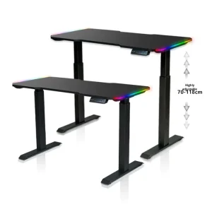 Height-adjustable Metal Gaming Computer Desk with LED RGB Lighting Carbon Fiber Surface