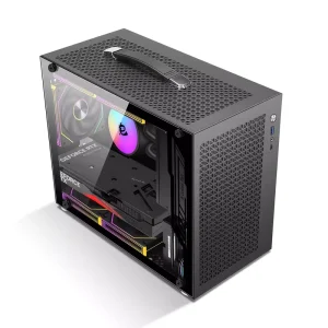 Hengyu Portable Mid Tower Desktop MicroATX Aluminum Alloy Side transparent Audio Front Ports Multi Cooling Layout Computer Case