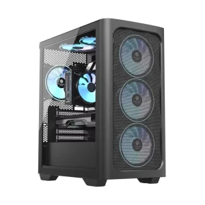 High Airflow Aluminum Alloy Front Panel Black Computer Gamer Case MicroATX Mid Tower Gaming PC with Side Panel Window