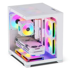 High Airflow Mesh Design Snowman ATX Mid Tower Computer Case PC Chassis Tempered Glass Side Panel for Gaming Computer Front USB