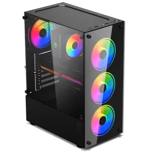 Industrial Mid Tower ATX Aluminum Alloy Gaming Computer Case with Tempered Glass Side Panel and USB Front Ports