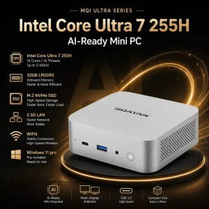 Intel Core Ultra 7 255H AI Mini PC 16GB 32GB LPDDR5 M.2 NVMe SSD WiFi 6 4K UHD Business Desktop Computer Windows 11 Pro MQi15
