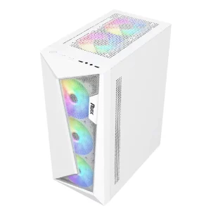 Iron ATX Mid Tower Gaming PC Case with S-Shaped Mesh Front Panel, Tempered Glass Side Panel, and Steel Construction