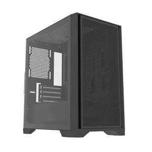 JNP A03 Black Mid Tower MATX Computer Case with Tempered Glass Side Panel for Gaming PC