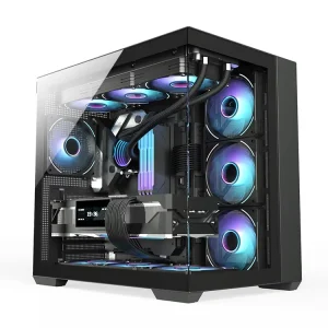 JNP C708 Tool free Tempered Glass Panel ATX Gaming Case Full View 360 Water Cooling Support