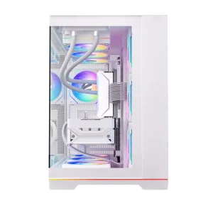 JNP C708 White ATX Computer Case Dual Tempered Glass Panels ARGB Lighting Strip 360mm 240mm Radiator