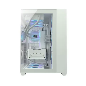 JNP C708 White Tool free Tempered Glass Panel ATX Gaming Case Full View 360 Water Cooling Support