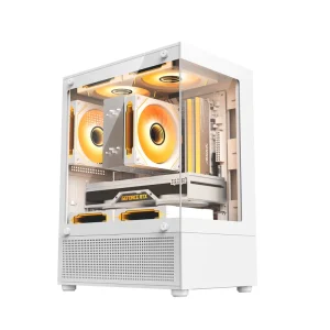 JNP Innovative Design MicroATX Mid Tower Gaming PC Chassis Tempered Glass Side Panel Steel Plastic Material Audio USB Front