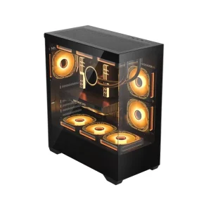 JNP K04 Mid Tower Aluminum Alloy PC CPU Cabinet Gamer Casing Full Glass Side Board ATX Support Integrated Display Power Supply