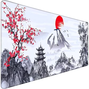 Japanese Landscape Large Mouse Pad for Home Office Gaming Work 31.5×15.7inch Waterproof Non Slip Rubber Mice Pads Stitched Edges
