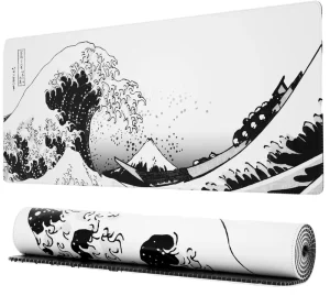 Japanese Sea Wave Anime Large Gaming Mouse Pad with Stitched Edge Non Slip Rubber Desk Pad XXL Sublimation Customizable