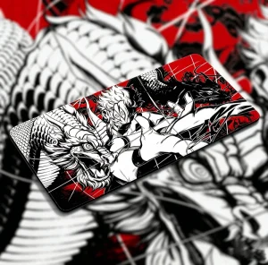 Japanese Style Black Red Dragon Warrior Gaming Mouse Pad Large Extended Desk Mat Rubber Base PC Keyboard Office Home
