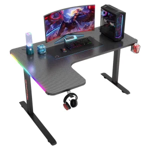 L-Shaped Gaming Computer Desk with RGB Light Strip and Carbon Panel