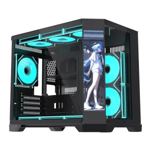LCD Screen Display PC Gaming Case, MATX Mid Tower with Tempered Glass