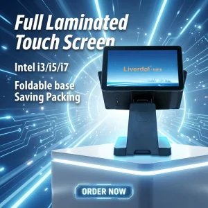 LIVERDOL Foldable Base Windows 15.6 Inch Touch Screen All in One POS System Cash Register Retail Terminal Restaurant Supermarket