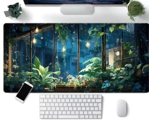 Large Heated Gaming Mouse Pad with Sewn Edges Non-Slip Natural Rubber Base Water-Resistant Cartoon Design
