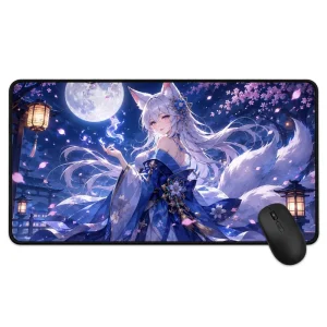 Large Japanese Style Gaming Desk Mat Stitched Edge Non-Slip Rubber Base Extended Mouse Pad