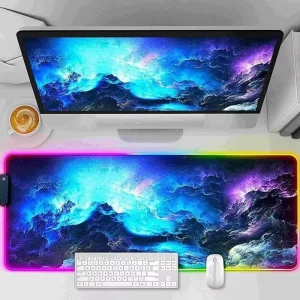 Large RGB LED Lighting Gaming Anime Mouse Pad Customizable Natural Rubber 15W Stock Multicolor Resolution Office Use