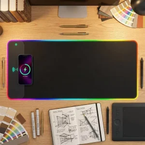 Large RGB Magnetic Wireless Charging Rubber Waterproof Customizable Gaming Mouse Pad Luminous Desk Pad for Gamer Support Small