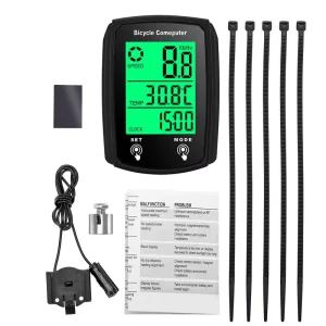 Large-Screen Wired Bicycle Computer with English Display, Waterproof Backlit Speedometer and Odometer for Mountain Bikes