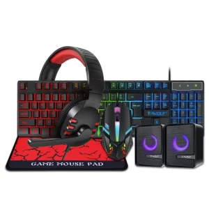 Leilang TF850 Five piece Set of Glowing Gaming Keyboard Mouse Headphones Speakers and Mouse Pad 4 in 1 for E sports