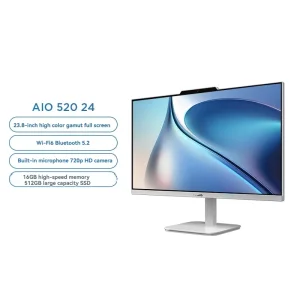 Lenovo AIO 520 All in One Computer 23.8 inch N100 CPU 8G 512G Business Office Home Use Entertainment Desktop Computer