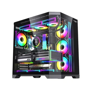 Lovingcool Dual Tempered Glass Side Panel Window Mid Tower Desktop ATX MATX Gaming PC Case Computer Case with RGB Fans