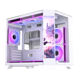 Lovingcool NEW Design Gaming PC Case MATX Chassis USB3.0 Mid Tower Desktop with LCD Screen Glass White Pc Casing Cpu Cabinet