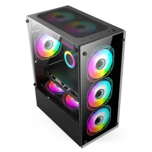 Lovingcool Tempered Glass Computer Desk Case Mid Tower PC Cabinet Cube ATX MATX CPU RGB Fan PC Case for Gaming Desktop