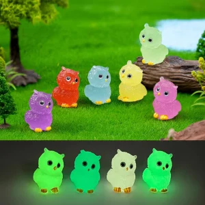 Luminous Tiny Resin Owls Glow in the Dark Miniature Figurine Mini Resin Animals for Garden Micro Landscape Plant Pot Bonsai
