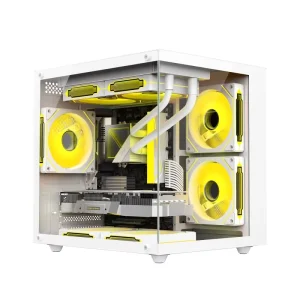 M-ATX Gaming PC Case with Glass Panel, White Aluminum Chassis
