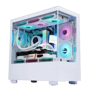 M ATX Mid Tower Gaming Computer Case with Perforated Top Panel and Tempered Glass