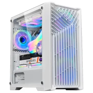 M-ATX Mini-ITX Gaming PC Case with Tempered Glass Side Panel, White