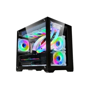 M-ATX RGB Gaming PC Case with 120mm Aluminum Fan and Tempered Glass, Micro ATX Support