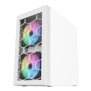 M02 White Mid Tower PC Case Honeycomb Design Micro-ATX Side Tempered Glass Desktop Computer Cabinet