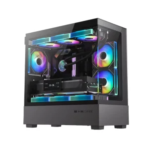 MATX Mid Tower Gaming PC Case Black Steel with Side Panel Window
