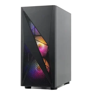 MATX Mid Tower Gaming PC Case with Aluminum Alloy Construction Iron Mesh Front Panel Tempered Glass Side Panel