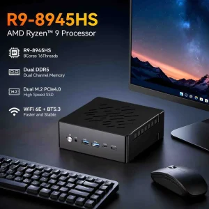 MINI PCS AMD Ryzen R9 8945HS MINI GAMING PC 8 Cores 16 Threads 2*LAN 64GB DDR5 RAM 1TB SSD Desktop Computer