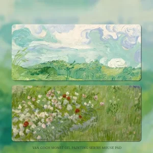MQ Impressionist Oil Painting Desk Mat Large Mouse Pad Green Aesthetic Wrist Rest Keyboard Mousepad Office Desk Mat