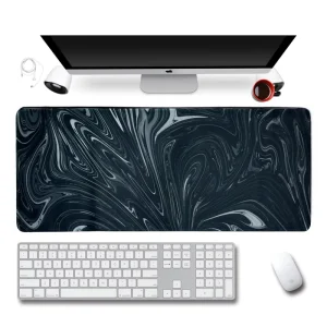 Manufacturer OEM Large Rubber Base Water Resistant Custom Design Gaming Mouse Pad Dark Green Marble Design Stitched Edges