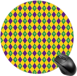 Mardi Gras Pattern Round Gaming Mouse Pad 2mm Non Slip Custom Printed Mouse Mat Computer Accessories for Home Office Laptop