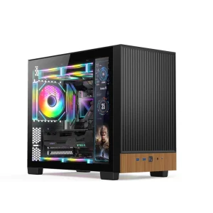 Matrix Micro-ATX Mid-Tower Gaming PC Case with LED Display Screen, Clear Tempered Glass, and Aluminum Alloy