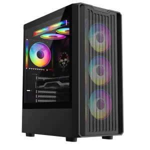 Mesh Gaming PC Case with 0.5mm Tempered Glass and Glass Side Panel