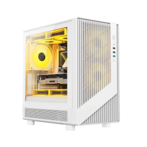 Meteor Micro-ATX Gaming Computer Case White Clear Tempered Glass Aluminum Alloy Mid Tower