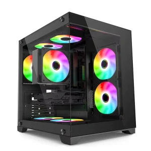 Micro ATX Gaming PC Case USB 3.0 Tempered Glass Aluminum Alloy with Power Supply
