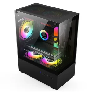 Micro ATX Gaming PC Case with Tempered Glass Side Window, Mid Tower, 240mm Liquid Cooling Support