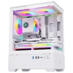 Micro ATX Vertical Gaming Computer Case with Glass Side Panel Silent Operation