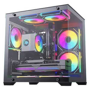 MicroATX Full Tower Gaming PC Case with Tempered Glass Side Panel and USB Front Port