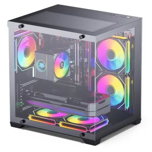 MicroATX Gaming PC Case with 3 Pre-Installed RGB Fans Tempered Glass Side Panel Acrylic Aluminum MATX