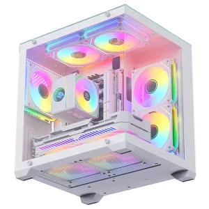 MicroATX Mid Tower PC Case Tempered Glass Side Window USB Acrylic Fan